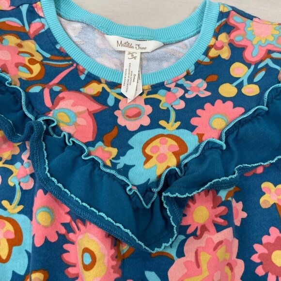 Matilda Jane Girls 8 Flower Forest Tunic Long Sleeve Floral Ruffles Teal - Picture 4 of 8